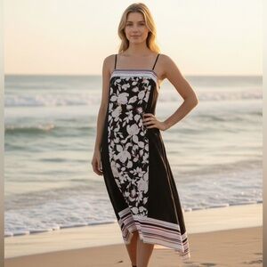 DKNY FLORAL SHEER MAXI SLIP DRESS SPAGHETTI STRAP CRUISE BEACH COVERUP SZ 8